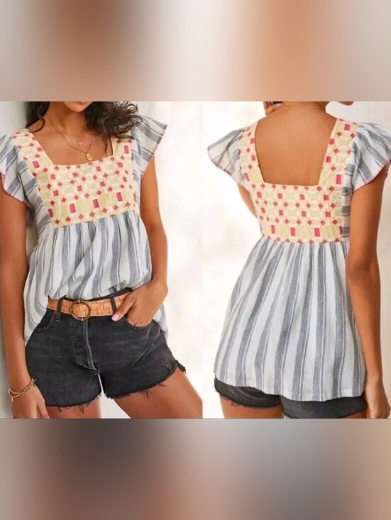 Anthropologie Tops - Anthropologie Boho Retro Peasant Cottagecore Embroidered Festival Top Size 6 70s
